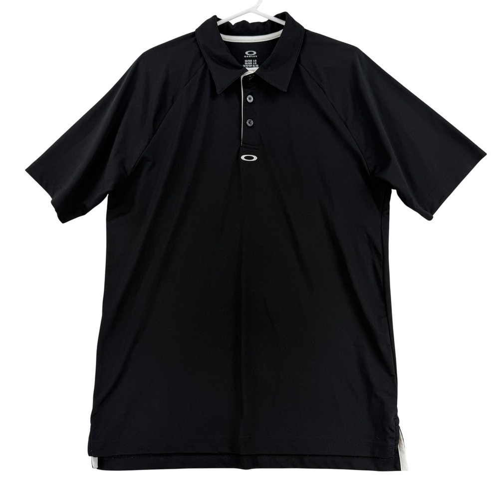 Oakley Polo Shirt Mens Large Black Solid Polyester Golf Performance Athletic
